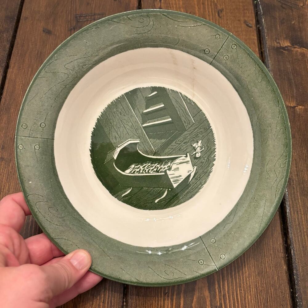 Vintage Set of 2 Royal Colonial Homestead Green 8 3/8" Rim‎ Soup Bowls